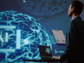 A man analyzing a form of AI technology.
