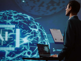 A man analyzing a form of AI technology.