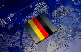 Flag of Germany on CPU operating chipset computer electronic circuit board