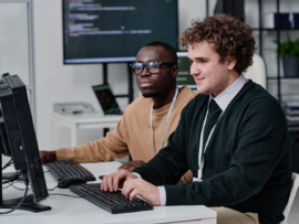 IT specialists writing codes for new software.