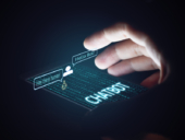 Chatbot concept. Man holding smartphone and using chatting.