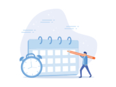 Vector illustration of a man scheduling a meeting on his calendar.