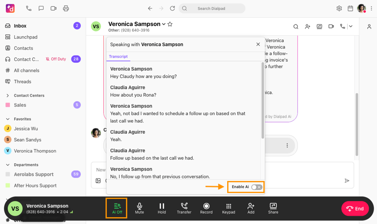 Dialpad desktop app with AI-enabled call transcription.
