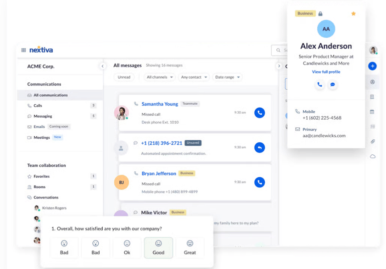 Nextiva desktop app with customer feedback scoring.