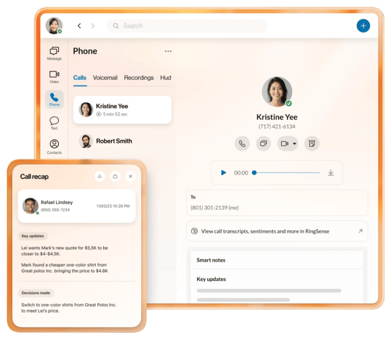 RingCentral desktop app with phone call recap and AI updates.