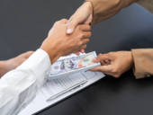 Businesspeople transfer of bribe money to his partner, corruption concepts