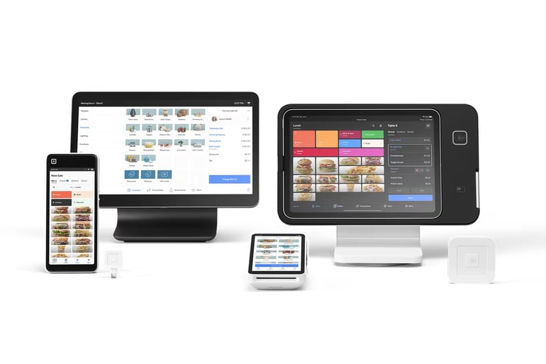 Square has an array of hardware options, including the Square Handheld, Square Register, Square Terminal, Square Stand, and Square Reader.