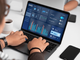 person working on a laptop with Ionos dashboard in the screen
