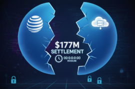 AI-generated image of crumbling of AT&T's settlement with data breaches costing $177 million.