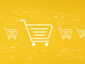 Online shopping theme with person using laptop computer