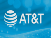 AT&T logo on blue background.