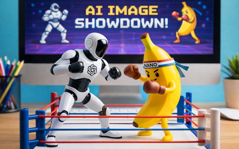 AI robot and banana boxing.