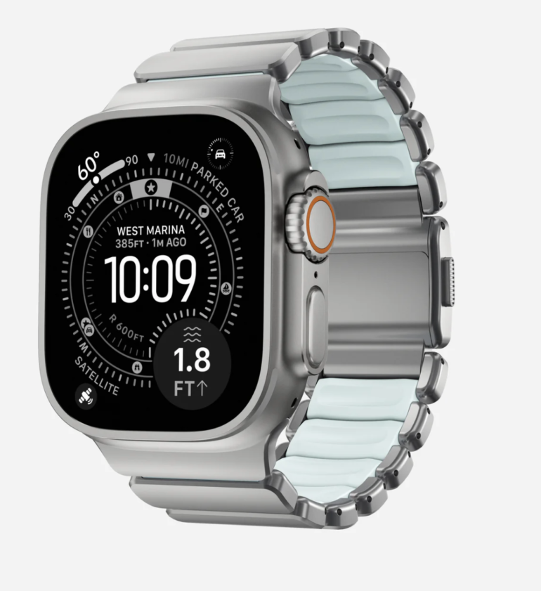 Stylish two-tone light blue and silver titanium link bracelet for Apple Watch Ultra 49mm"