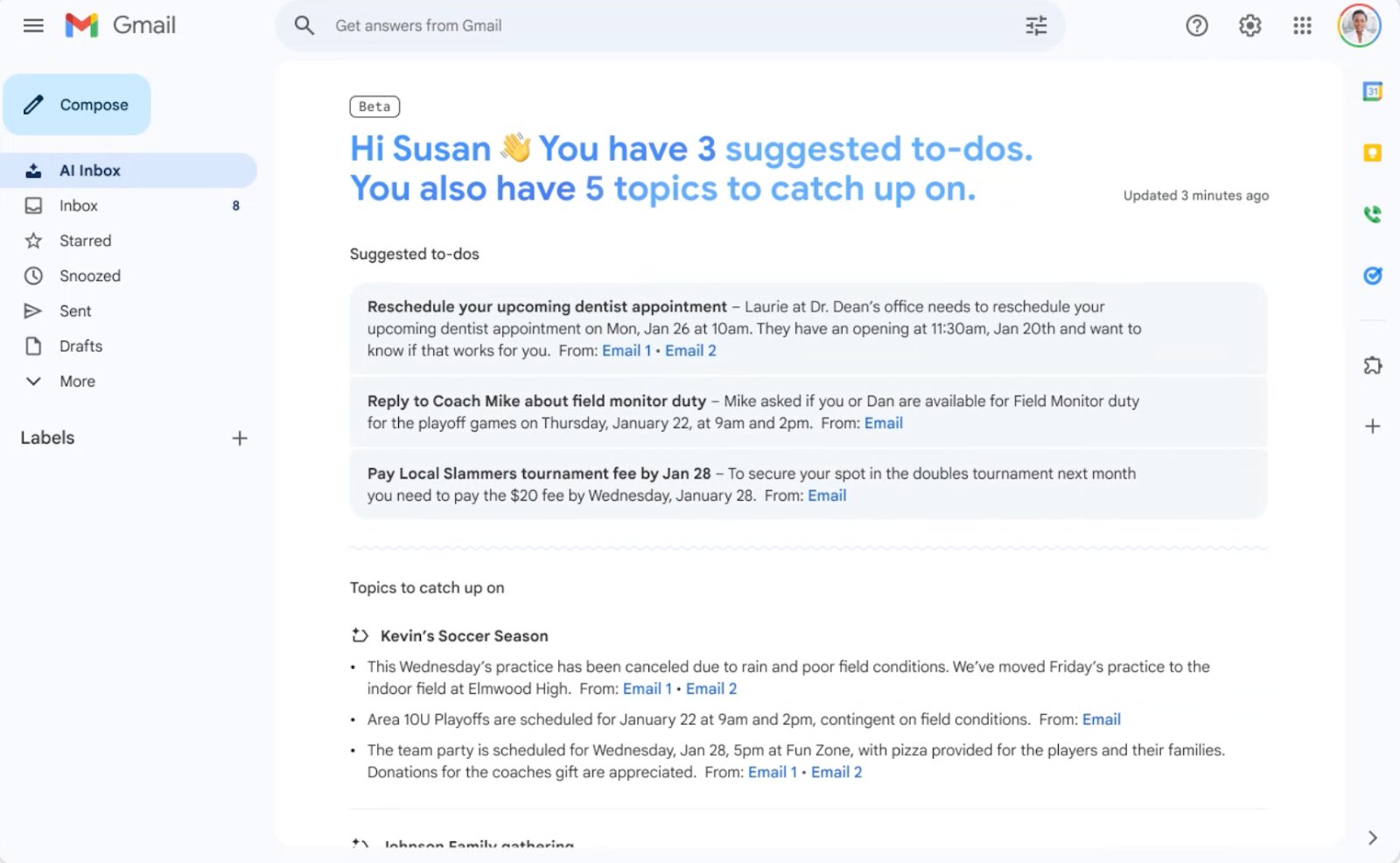 AI Inbox highlights your most important tasks and topics so you can determine what needs your attention.