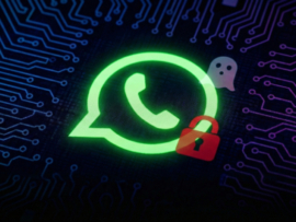 WhatsApp icon with padlock on a circuit board.