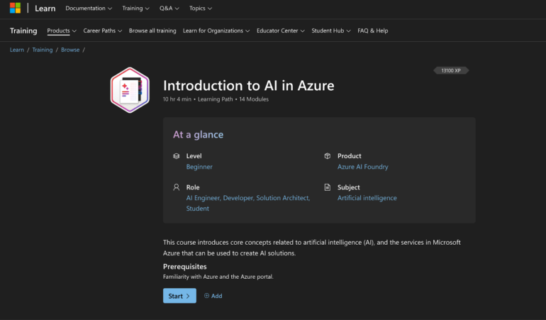 Microsoft’s Introduction to AI in Azure.