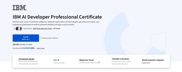 IBM AI Developer Professional Certificate.