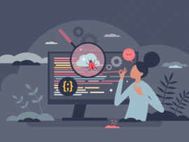 Vector image of a woman experiencing a bug on her desktop browser.