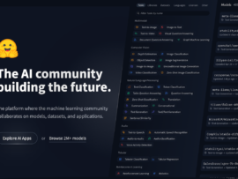 Screenshot of the Hugging Face website, a platform for the AI and machine learning community to collaborate on models and datasets.