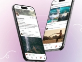 two mobile phones with social media feeds