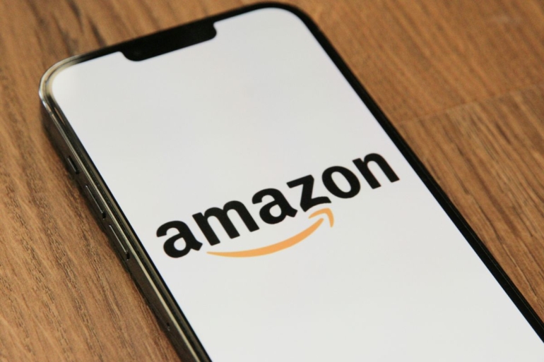 mobile phone with Amazon on screen