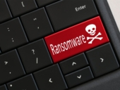 Ransomware text in a computer keyboard