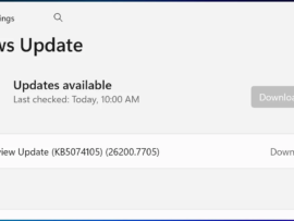 Screenshot of the Windows Update settings page showing the 2026-01 Preview Update downloading at 6%.
