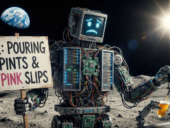 AI robot in the moon pouring a pint of beer.