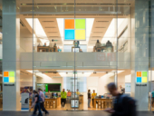Facade of a Microsoft building.