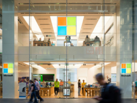 Facade of a Microsoft building.