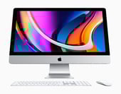 An iMac desktop with a colorful wallpaper.