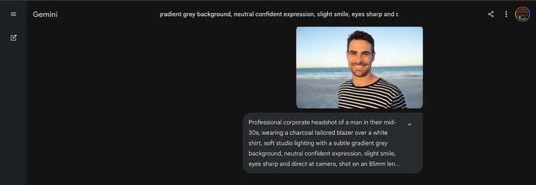 Gemini prompt for professional headshot portrait.