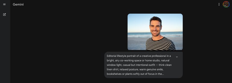 Gemini prompt for personal brand shot for social media.