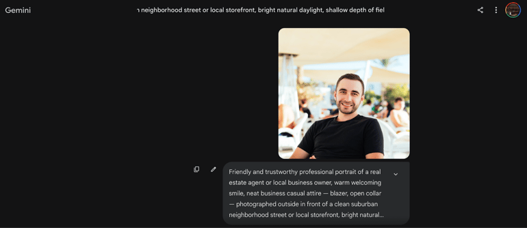 Gemini prompt for real estate agent or local business owner portrait.