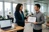 Google ai certificate being handed out by a woman to her colleague