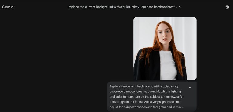 Gemini prompt for image editing of a woman.