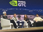 The NVIDIA GTC 2026 event with several key people at the stage.