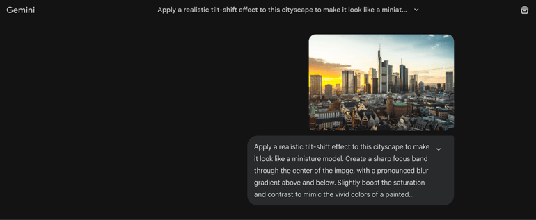 Gemini prompt for a city image.