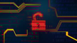 Cyber security concept. Illustration of red opened padlock on digital screen.