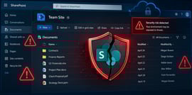 SharePoint with a notification about a security risk detected.