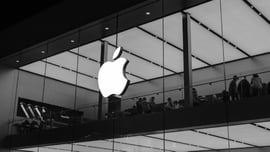 Apple logo outside a building.