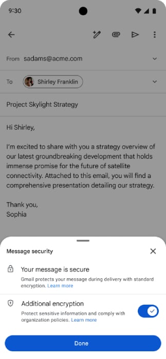 Sending an encrypted email from an Android device.