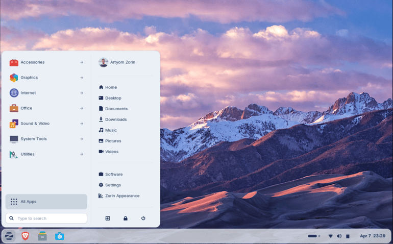 Zorin desktop.