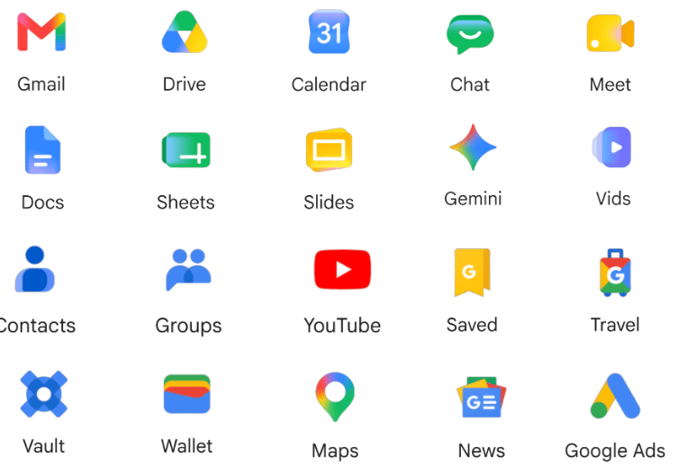 Google’s redesigned Workspace icons use softer gradients and cleaner shapes. 