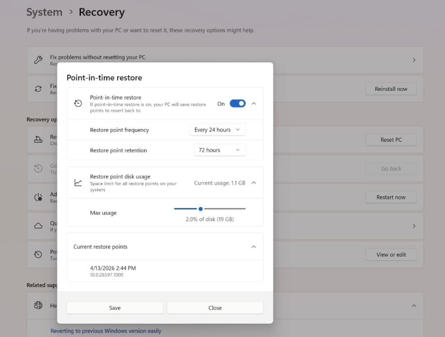 Microsoft Makes Windows 11 Point-in-Time Restore Generally Available