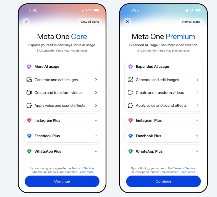 Meta запустила подписку Meta One от $2,99 до $499 в месяц