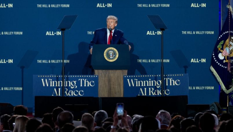 Trump Calls Nvidia CEO Mid-Speech, Dismisses AI Takeover Fears as ‘Hoax’